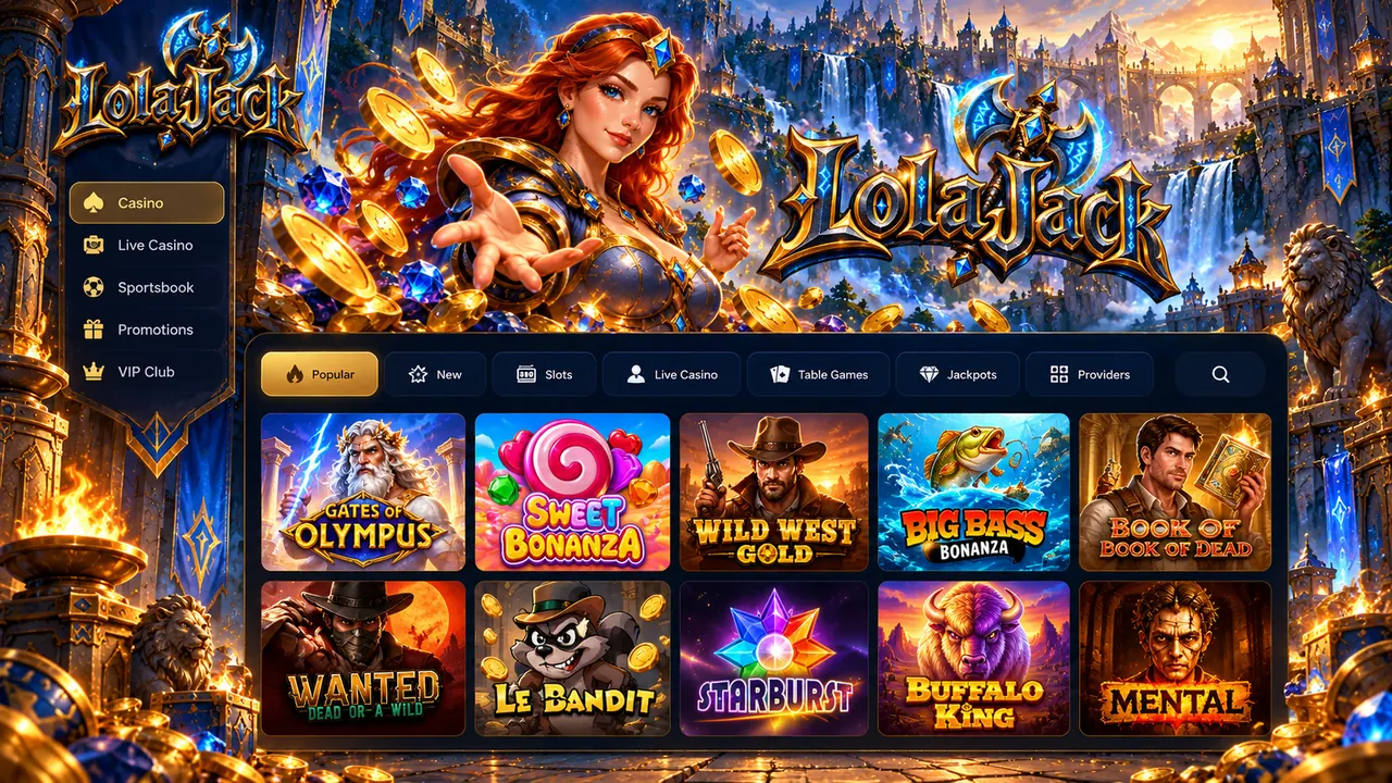 LolaJack lobby — slot floor with category tabs